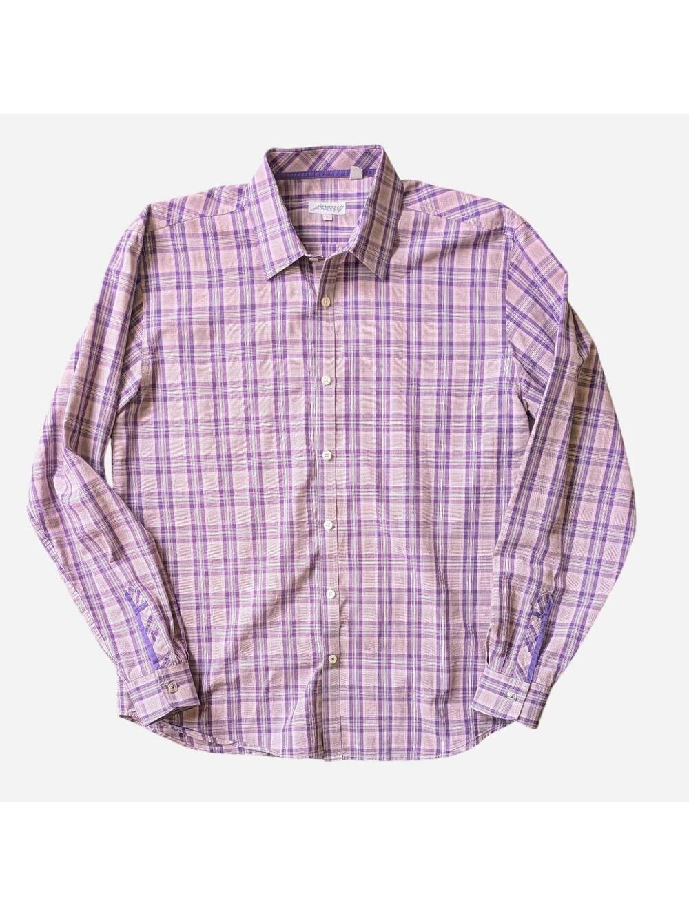Y2K 90s Jeremy Argyle NYC Purple Lavender Plaid Long Sleeve Button Down Sz Large